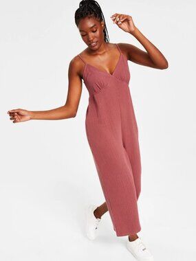 Jenni Women's Plus Size Solid V-Neck Cotton Lounge Jumpsuit, Sunsweet Plum, 2X